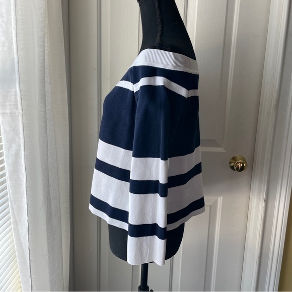 𝅺j Crew Off Shoulder Striped Sweater size XS Navy White - Picture 4 of 10